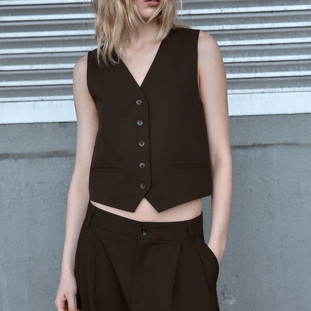 New - Zara vest or WAISTCOAT WITH STRAP BACK CHOCOLATE BROWN | 5427/780/753